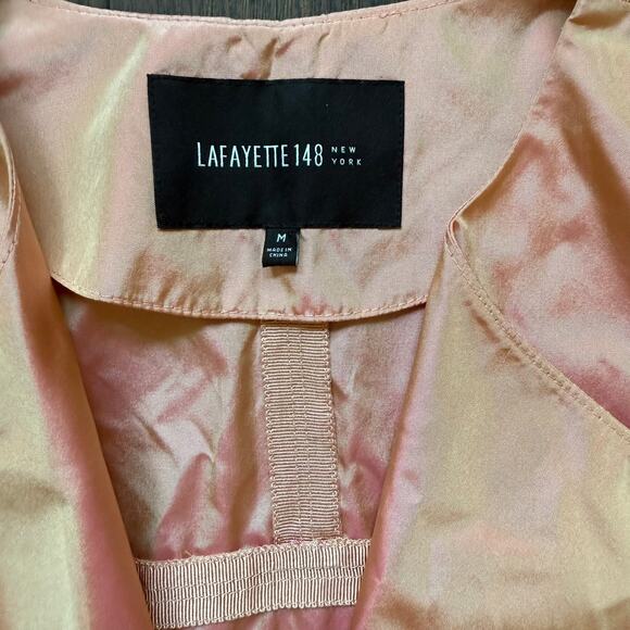 Lafayette 148 Silk Iridescent Cropped Jacket Peach Pink Women’s Medium - Picture 9 of 12